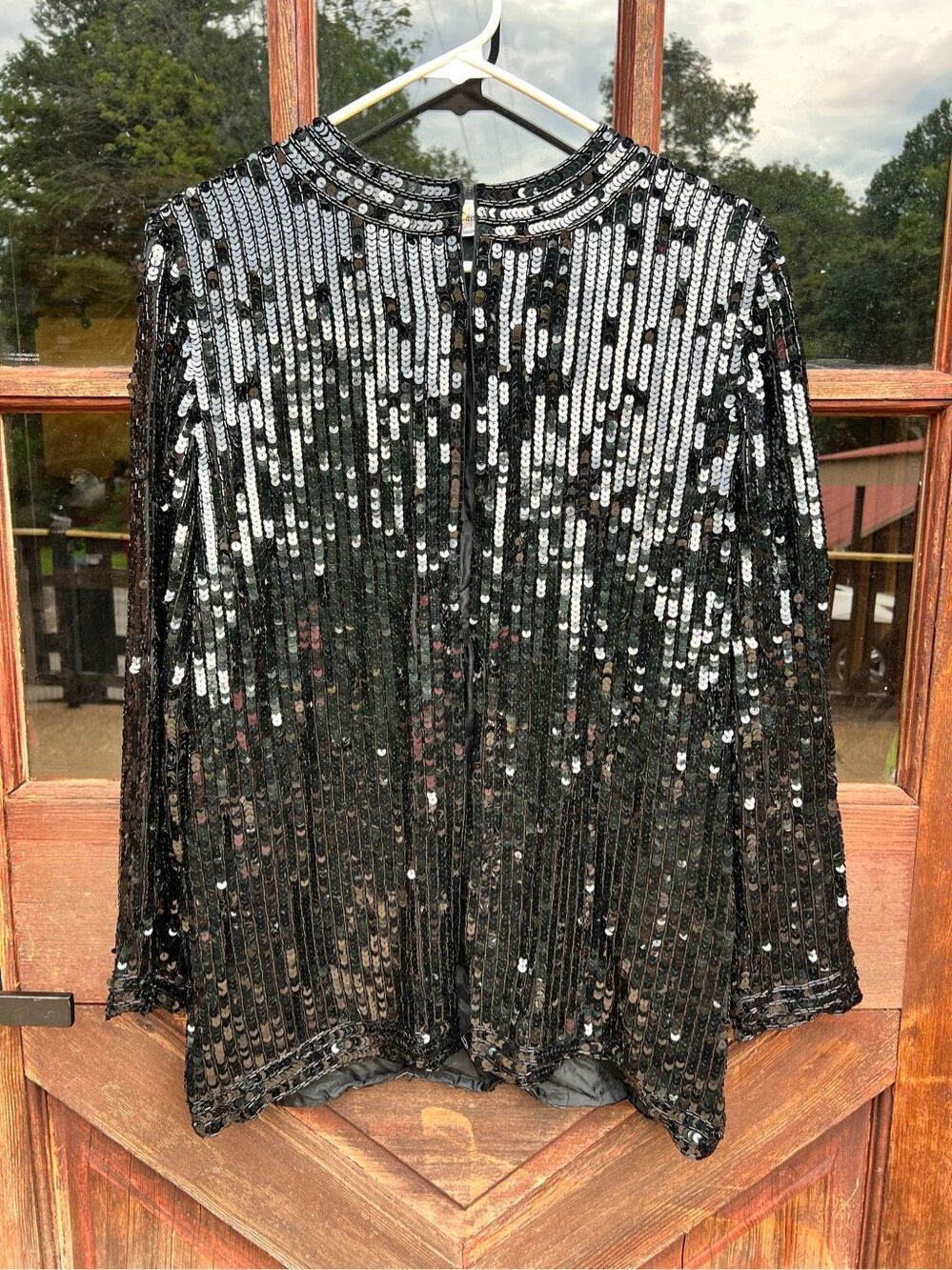 Vintage 80s Glam Oleg Cassini Black Evening Jacket Blazer Sequin Beaded S